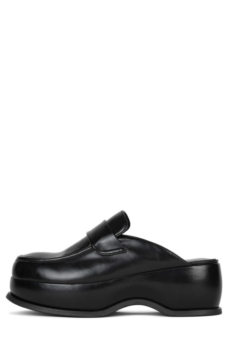 CITY-BOY Jeffrey Campbell Platform Mules Black Shiny