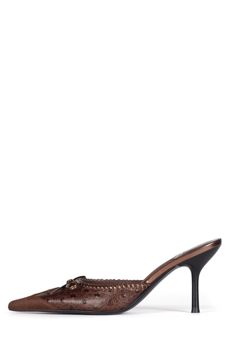 CLARA-B-F Jeffrey Campbell Heeled Mule Brown Ostrich Combo