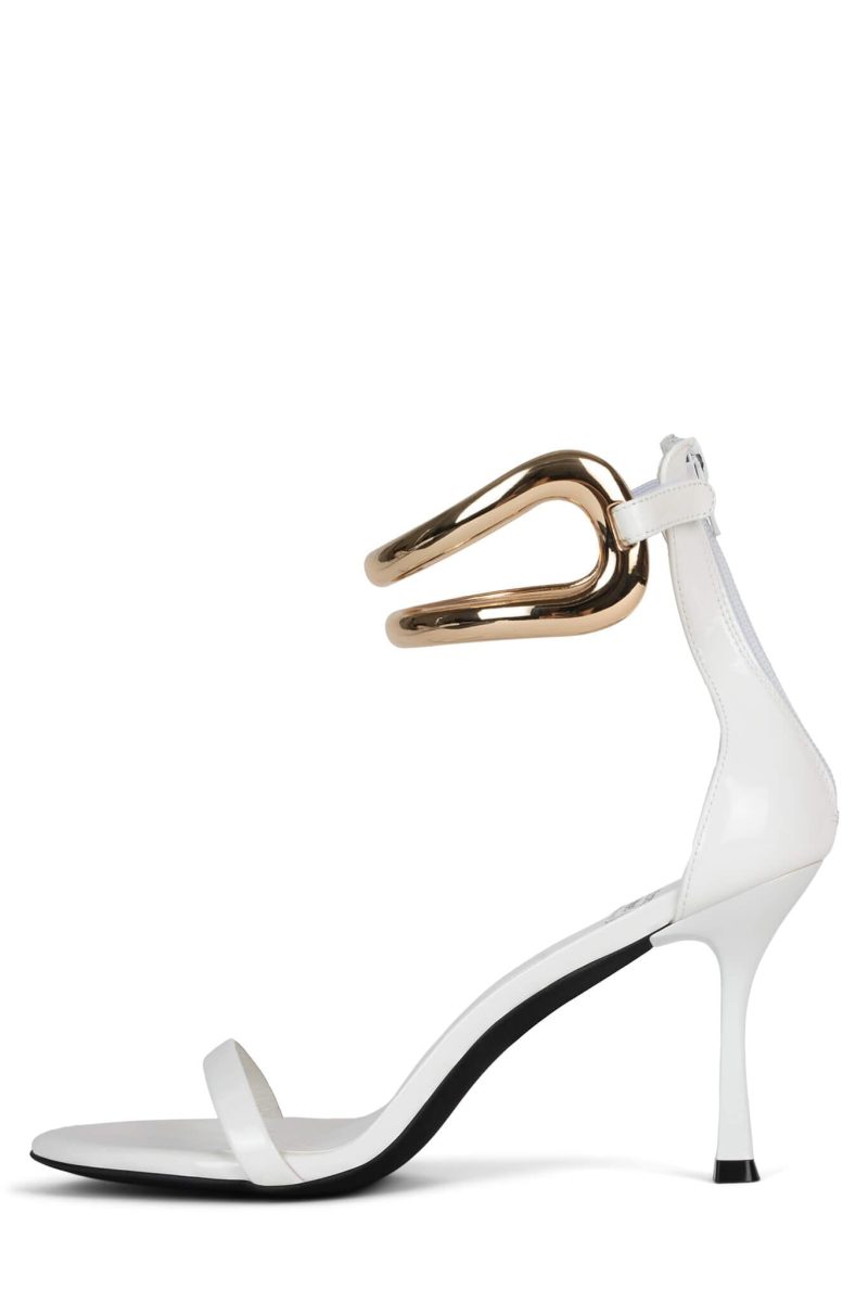 CUFF-IT Heeled Sandal YYH White Patent Gold 6