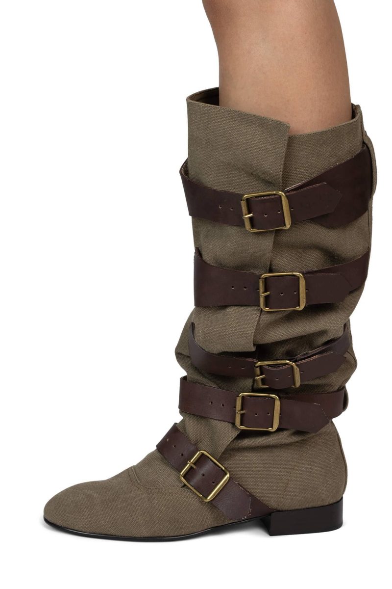 Jeffrey Campbell Fastened Olive Fabric Brown Knee High Boot