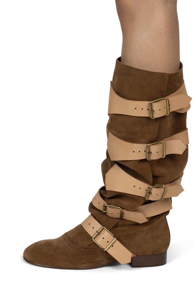 FASTENED Knee-High Boot YYH Tan Suede Beige 6