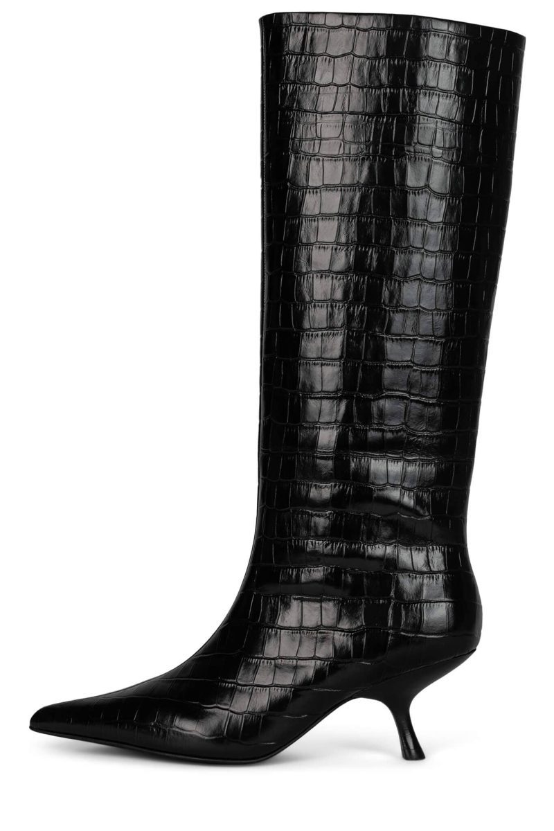 FLINCH Jeffrey Campbell Knee-High Boots Black Croco