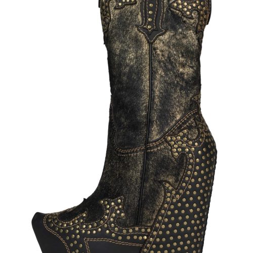 GIDDY-STUD Jeffrey Campbell Western Boots Black Bronze Hair Combo