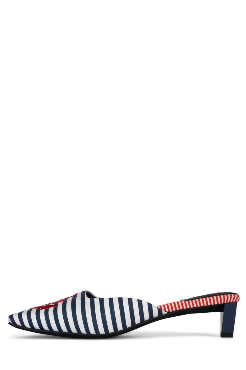 ISOS-EMB Heeled Mule ST Navy White Stripe Red 6