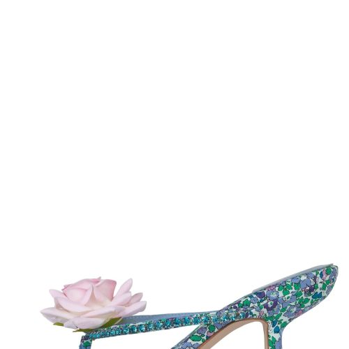 JARDINIER Jeffrey Campbell Heeled Thong Sandal Blue Floral Multi