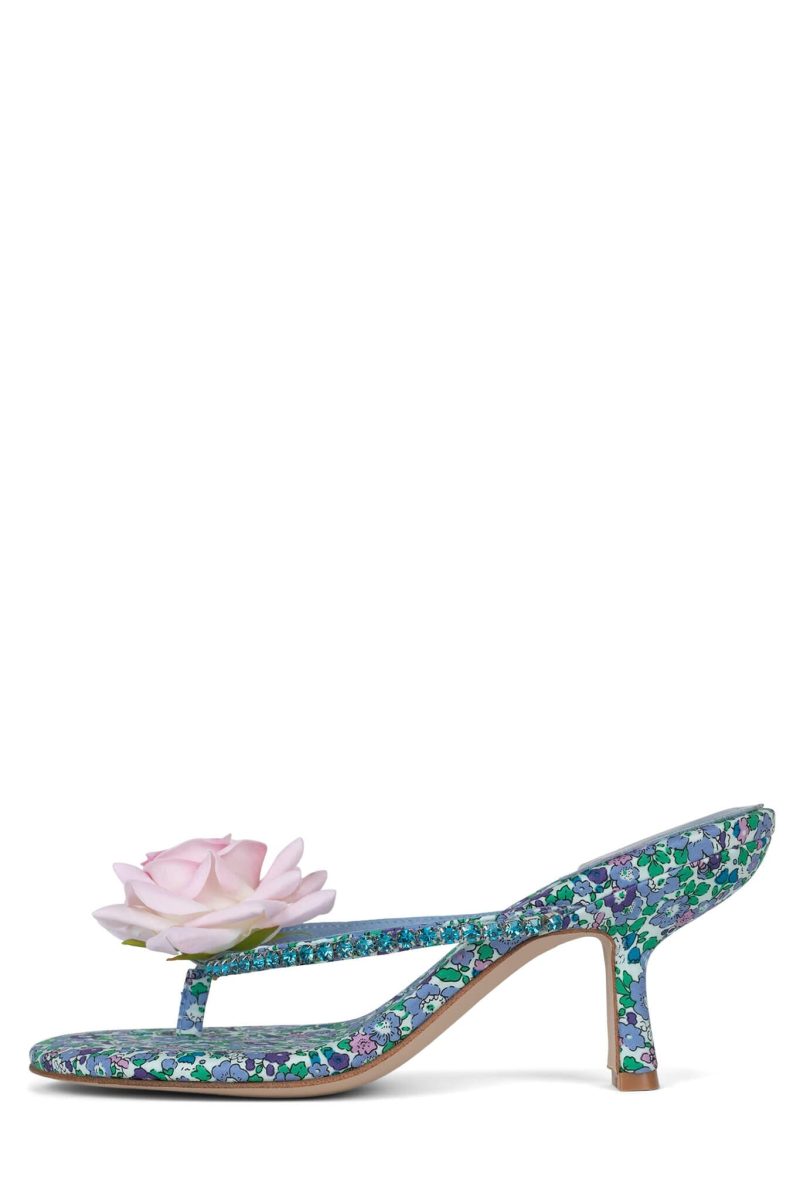 JARDINIER Jeffrey Campbell Heeled Thong Sandal Blue Floral Multi