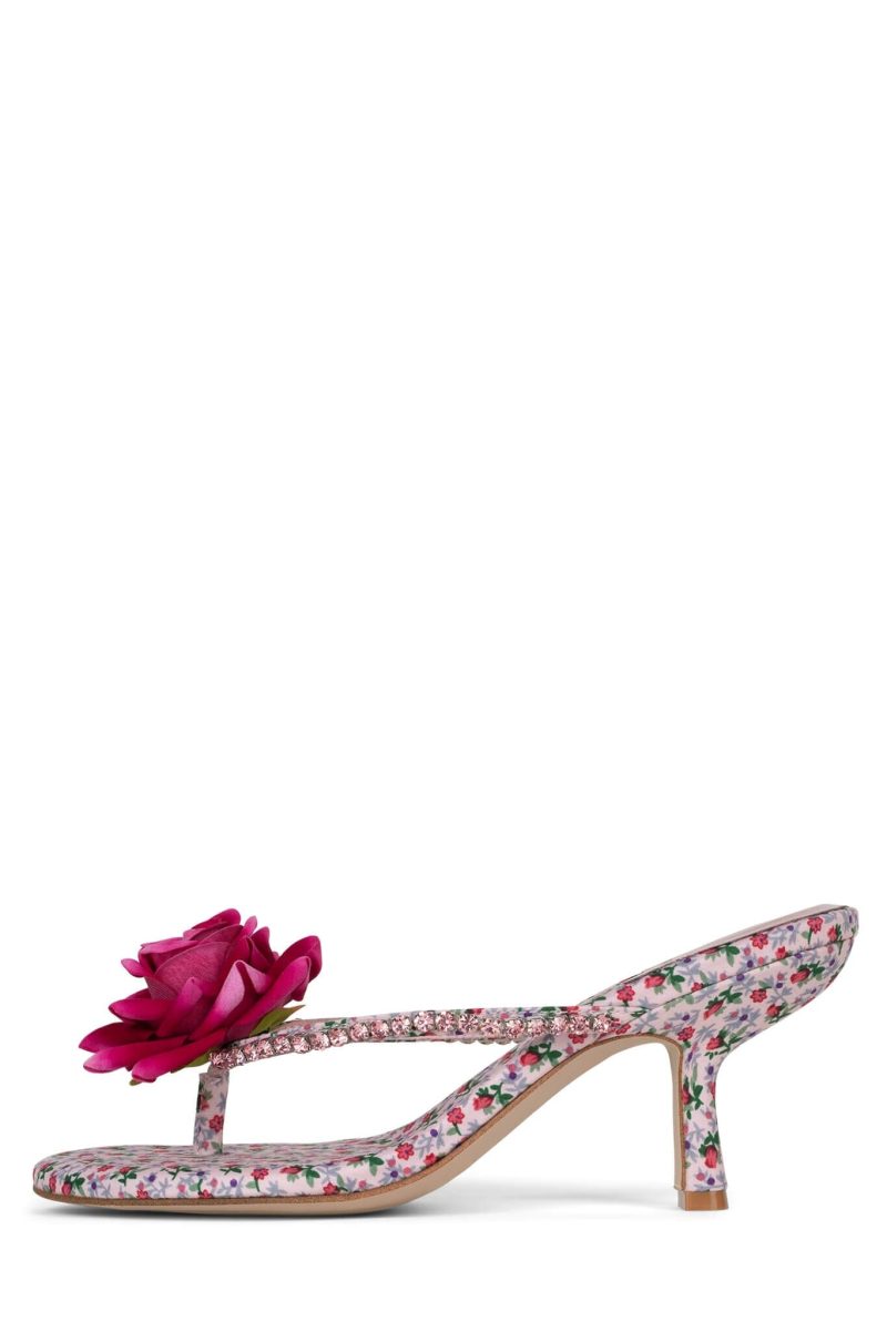 JARDINIER Jeffrey Campbell Heeled Thong Sandal Pink Floral Combo