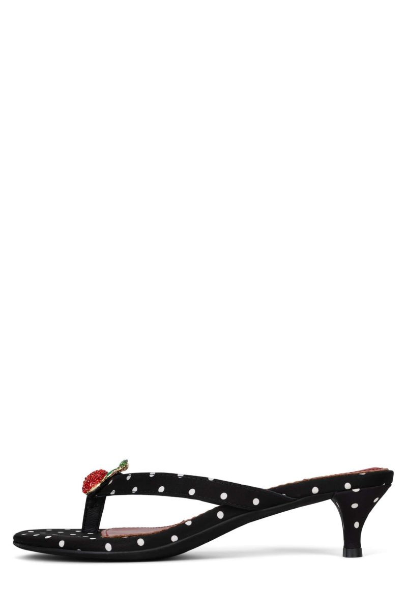 LA-GLOIRE Jeffrey Campbell Heeled Sandal Black White Polka Dot Cherry