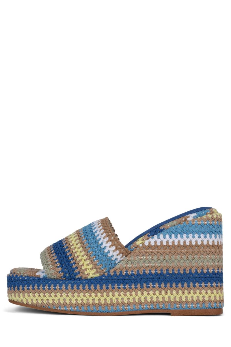 LA-PLAGE Jeffrey Campbell Wedge Sandals Blue Multi