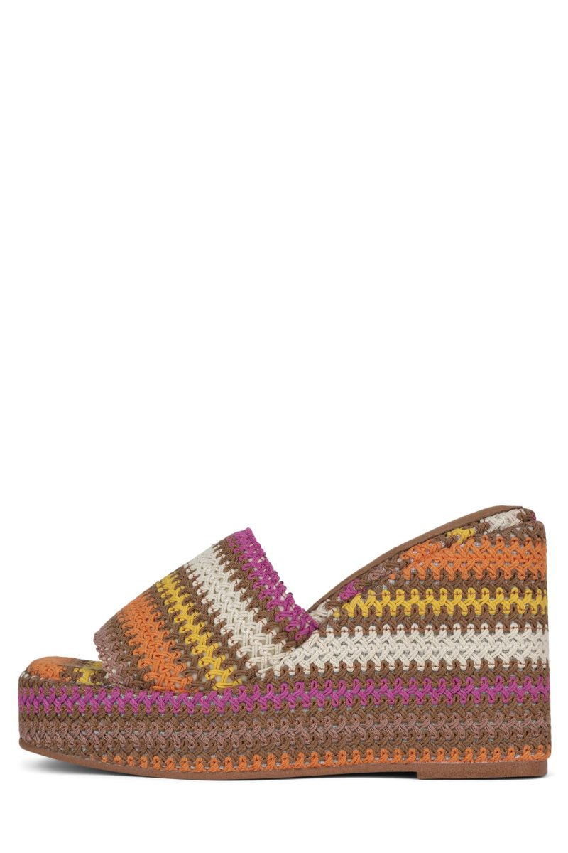 LA-PLAGE Jeffrey Campbell Wedge Sandals Brown Multi