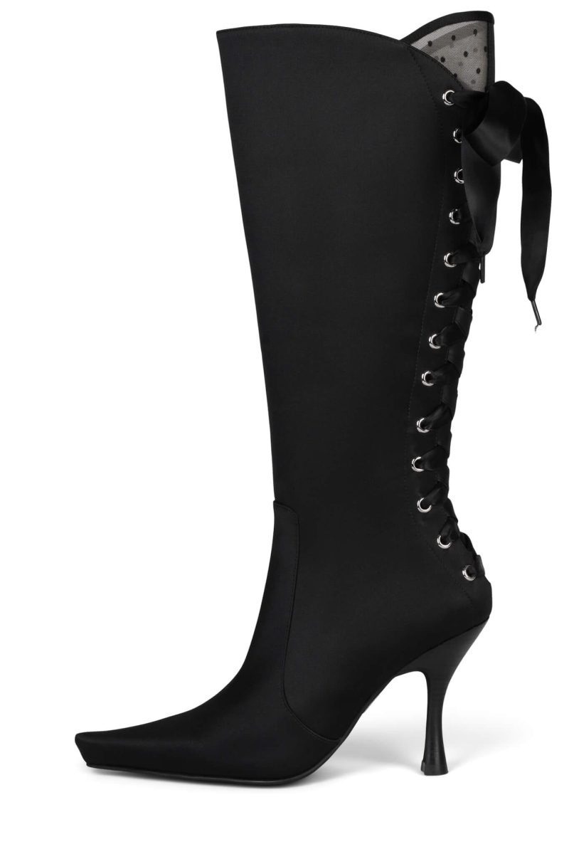 LEGGY Knee-High Boot DV Black Satin Black Dot 6