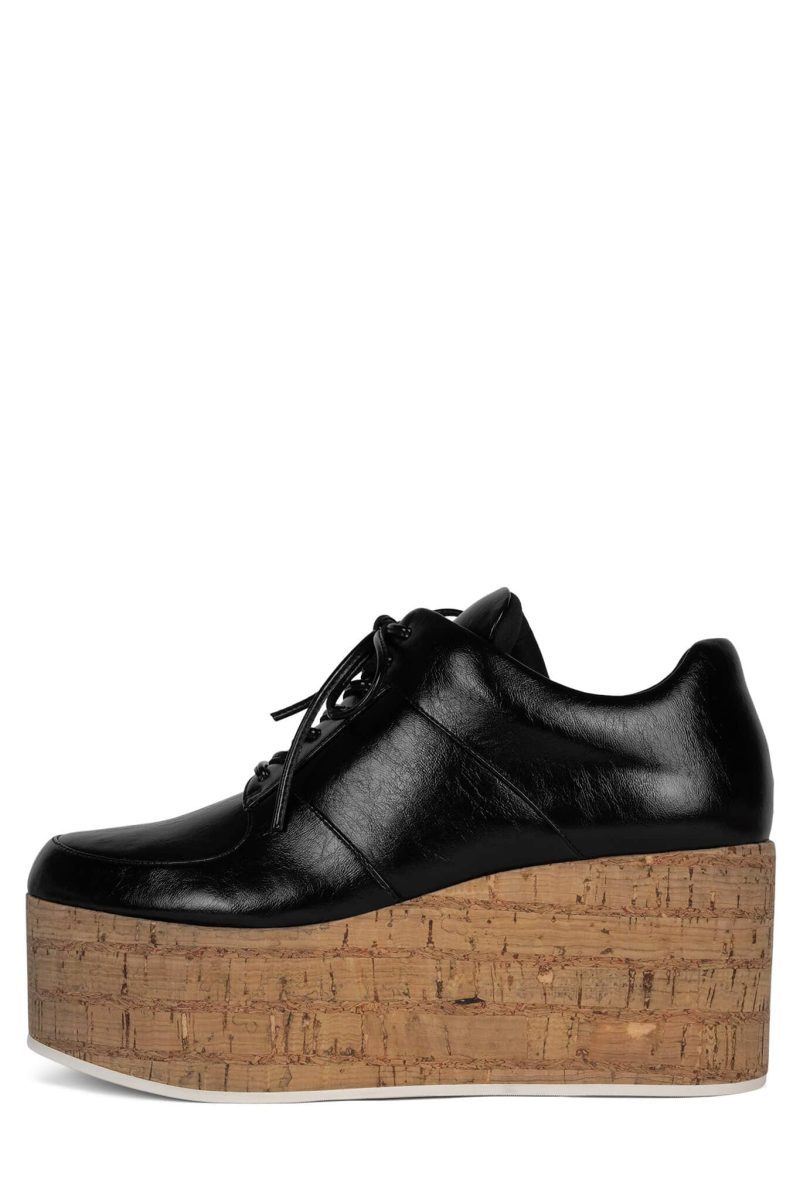 MERRILL Jeffrey Campbell Platform Wedge Oxfords Black Crinkle