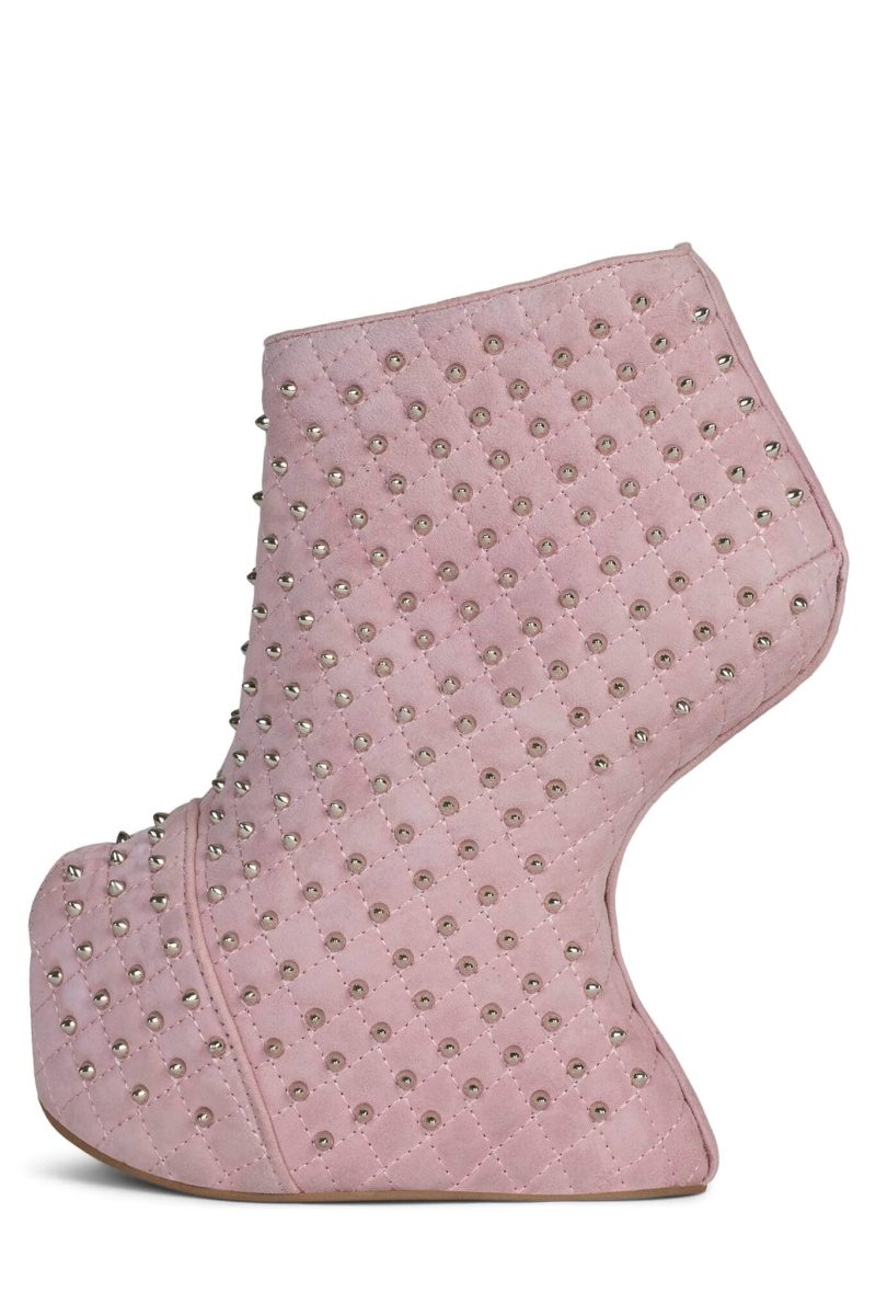 MIDNITE-Q Jeffrey Campbell Wedge Platforms Pink Suede Silver