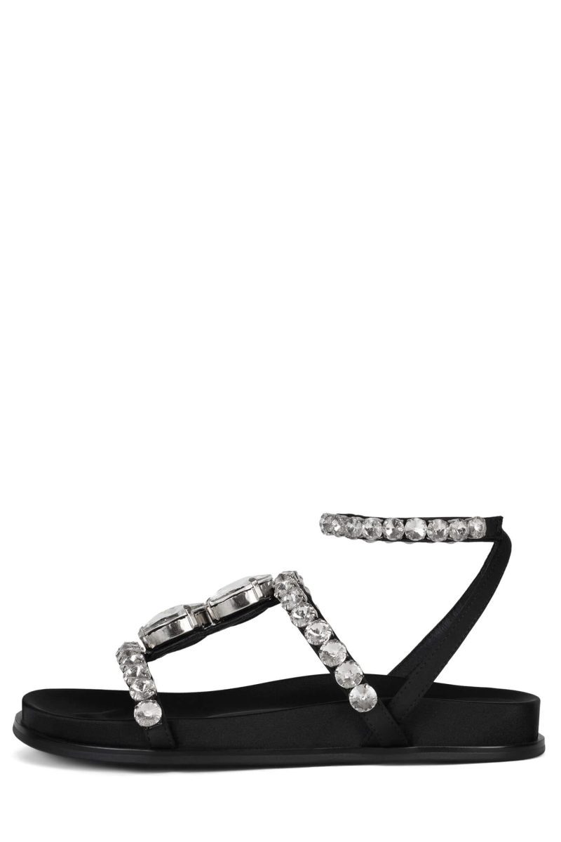 MINNOW-J Jeffrey Campbell Gladiator Sandal Black Black Satin Clear