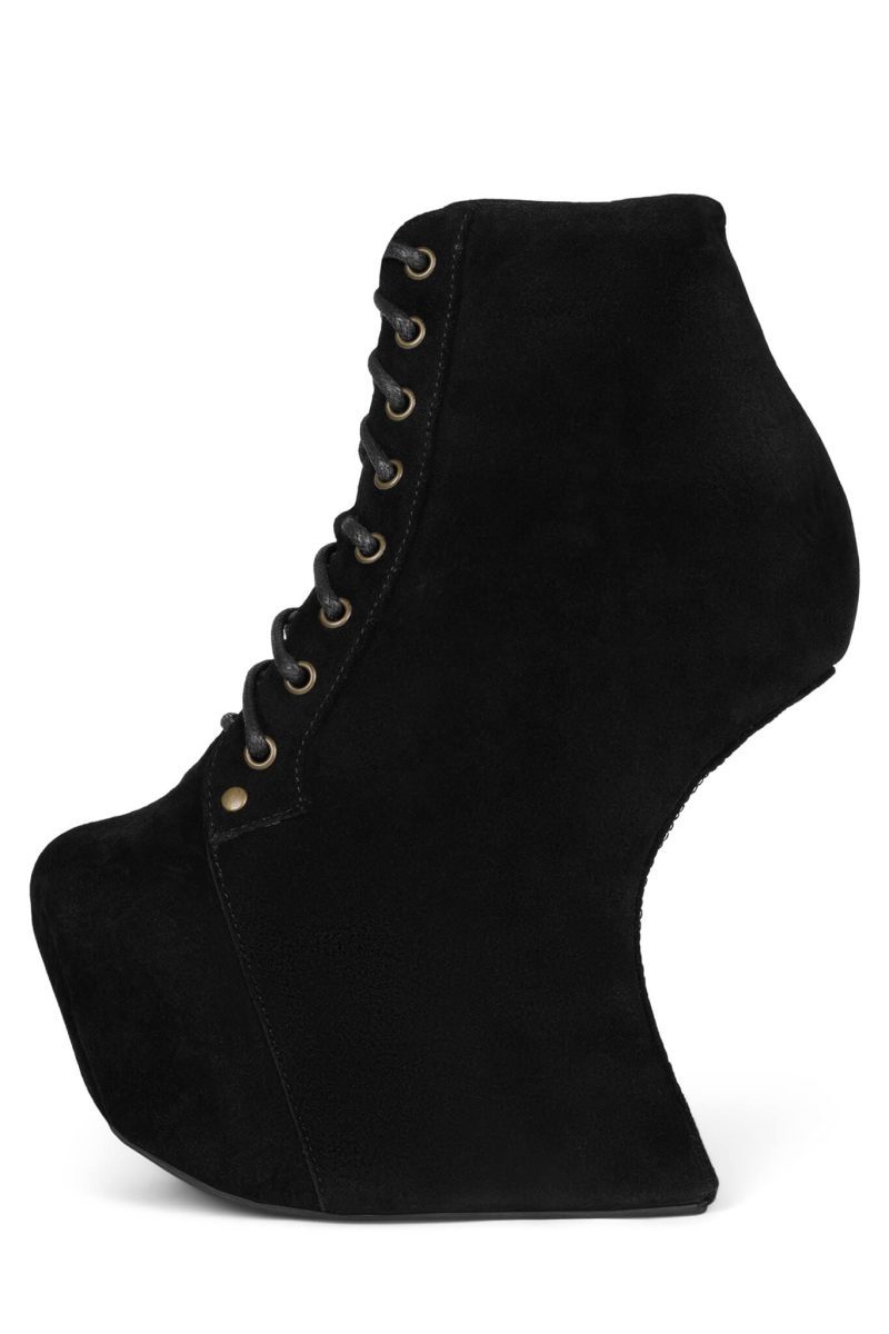 NIGHTLITA Jeffrey Campbell Wedge Platform Boot Black Suede