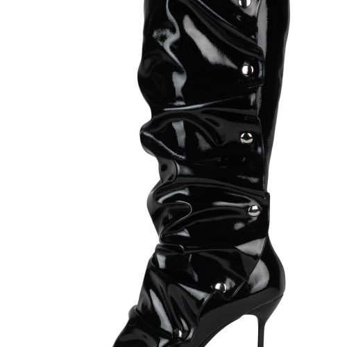 OVERLAP Jeffrey Campbell Stiletto Boots Black Crinkle Patent