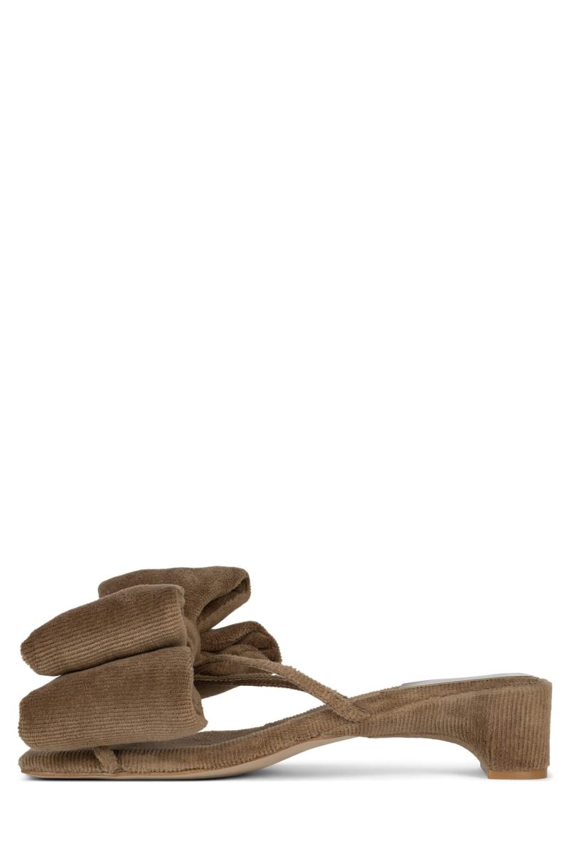 PRIM-BOW Jeffrey Campbell Kitten Heeled Sandals Brown Corduroy