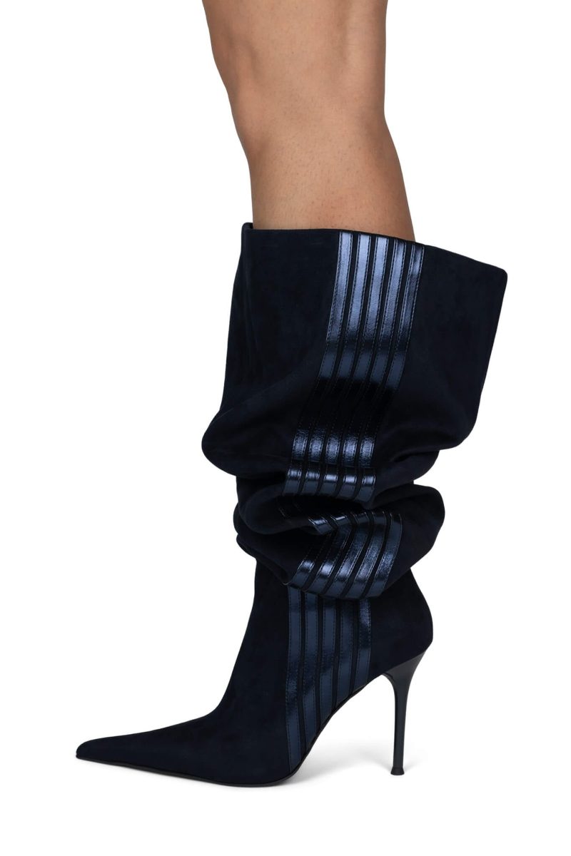 RACING-OK Jeffrey Campbell Stiletto Boots Navy Suede Blue