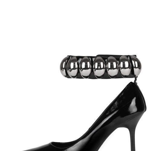 RISK-IT-SD Jeffrey Campbell High Heels Black Crinkle Patent Silver