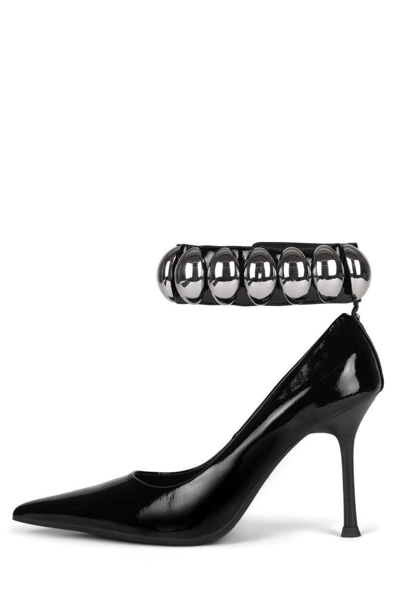 RISK-IT-SD Jeffrey Campbell High Heels Black Crinkle Patent Silver