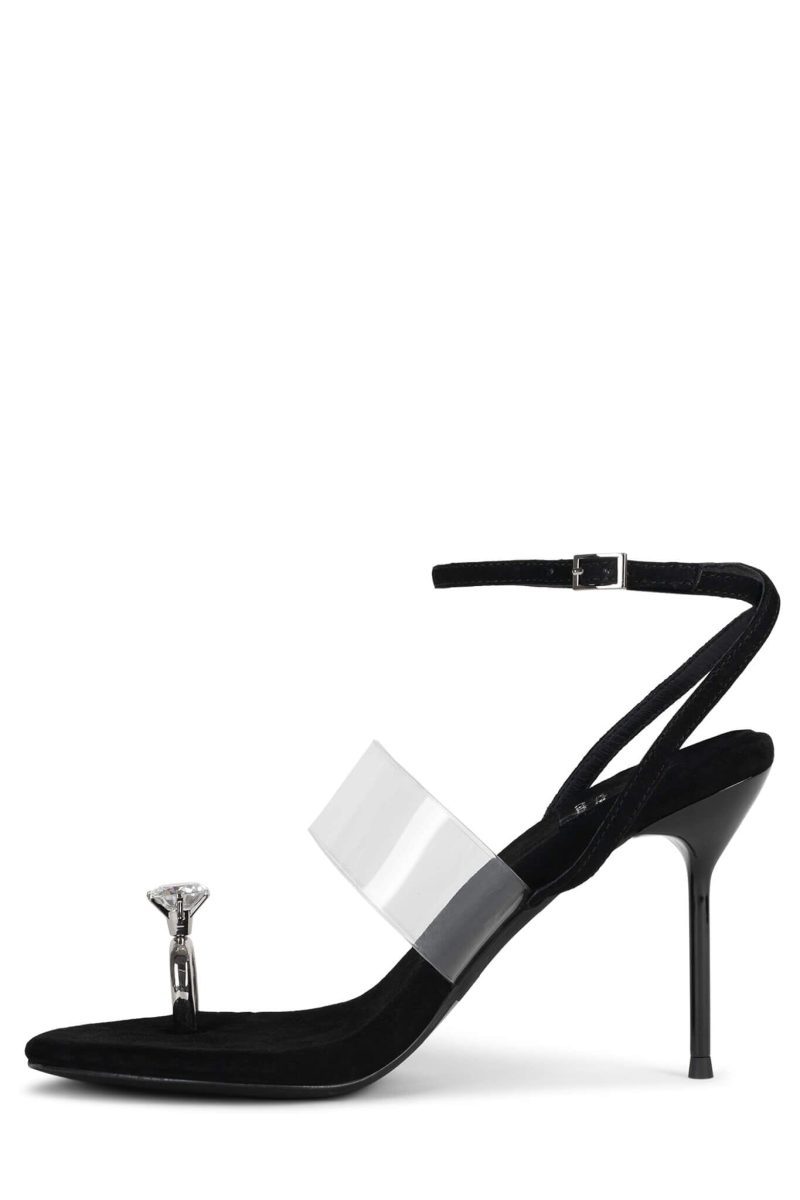 THE-GROOM Stiletto Sandal Black Suede Silver