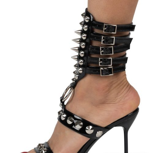 THREE-6-5 Heeled Sandal YYH Black Patent Silver 6