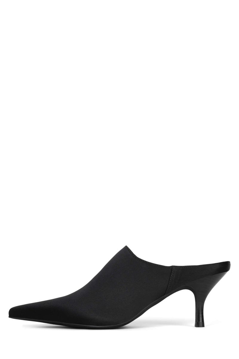 TRYSTE Jeffrey Campbell Heeled Mule Black Satin