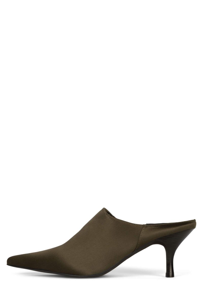 TRYSTE Jeffrey Campbell Heeled Mule Brown Satin