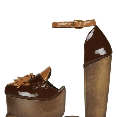 WALTERS Jeffrey Campbell Platform Wedge Brown Patent Tan Patent